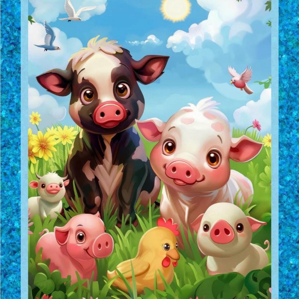 New Happy Farm Panel for quilting 36” x 44” 100% cotton